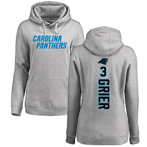 Carolina Panthers Ash Women Will Grier Backer NFL Football #3 Pullover Hoodie Sweatshirts->women nfl jersey->Women Jersey